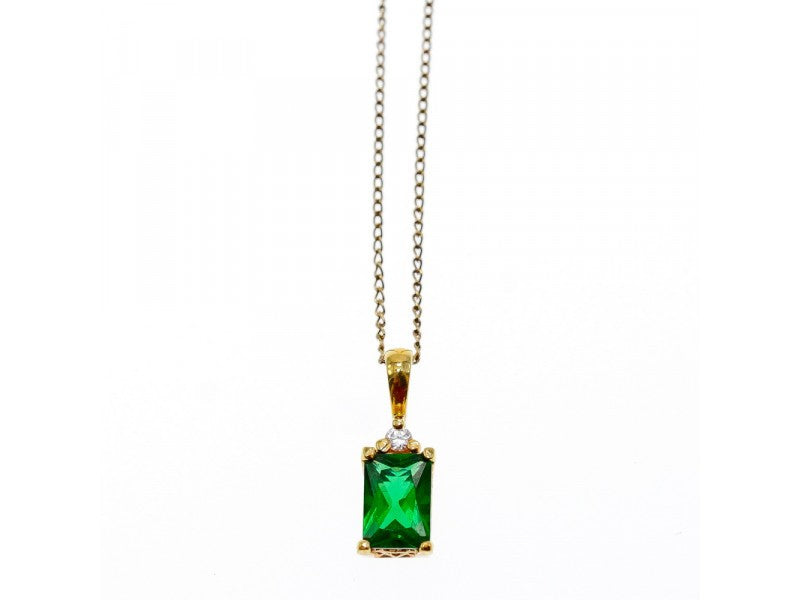 925 Sterling Silver Gold Plated Emerald & Goshenite Chain With Pendant