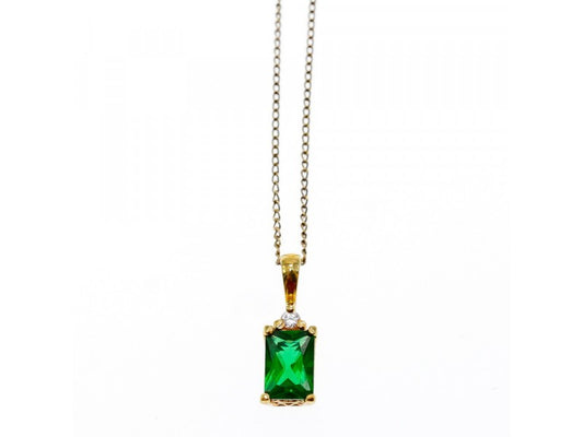 925 Sterling Silver Gold Plated Emerald & Goshenite Chain With Pendant