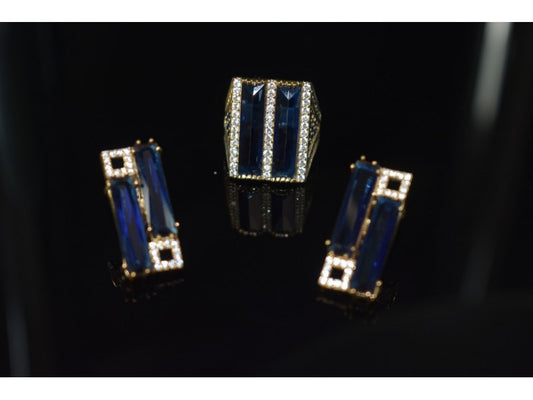 925 Sterling Silver Blue Alpanite SET (Ring & Earrings)