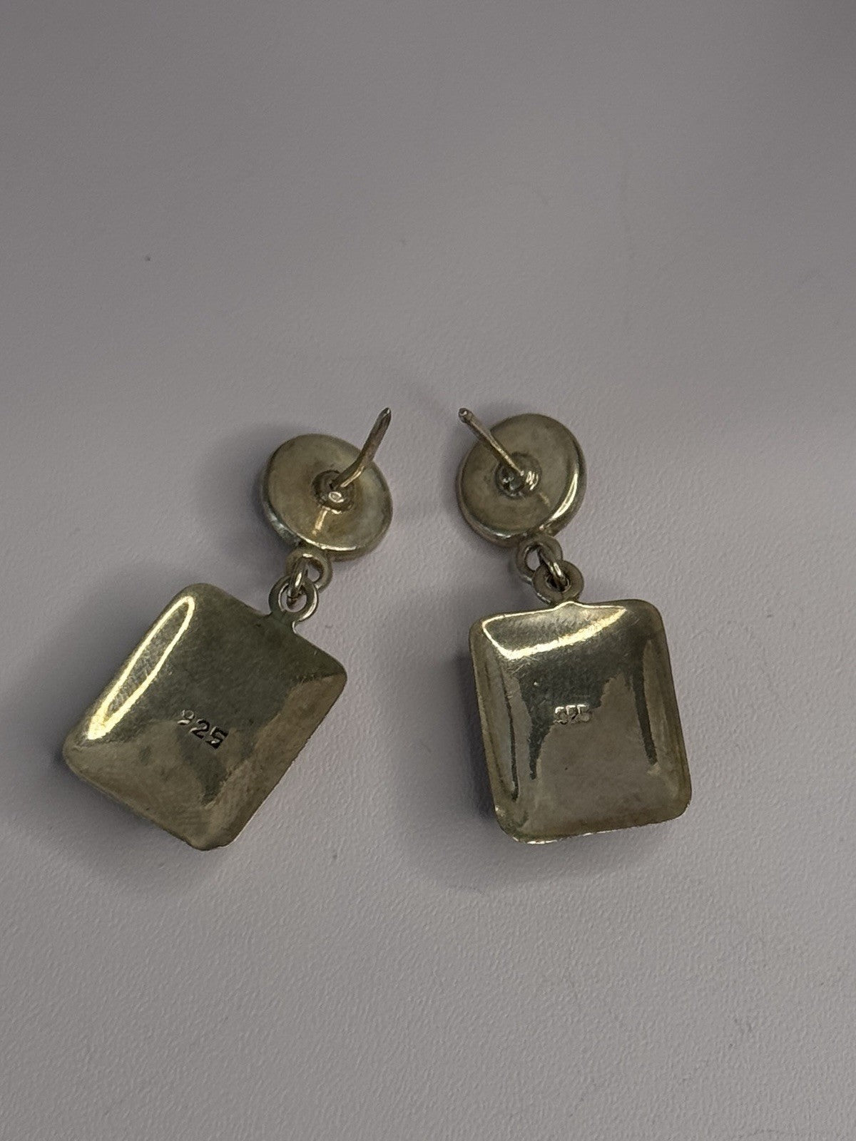 Vintage Beautiful 925 Sterling Silver Jade Earrings Length 1.20 Inch