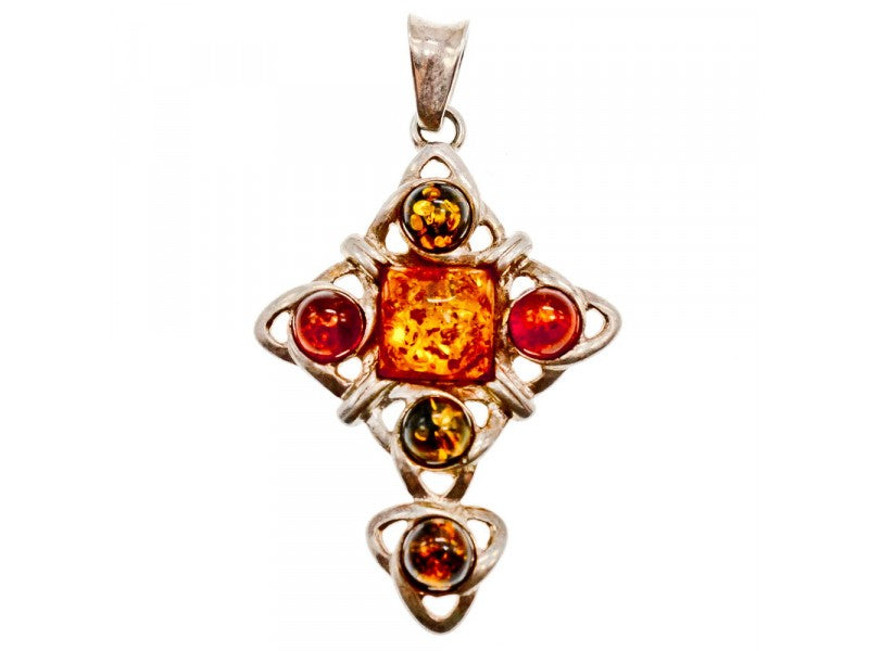 925 Sterling Silver Multicolor Amber Pendant