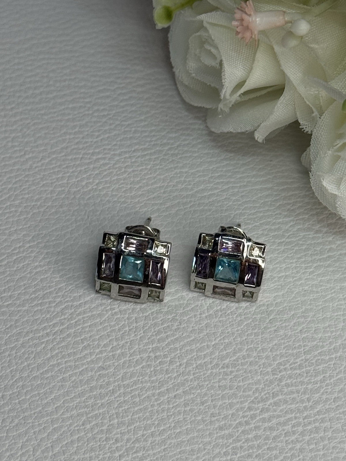 925 Sterling Silver Multicolor Spinel Earrings Length 0.46 Inch