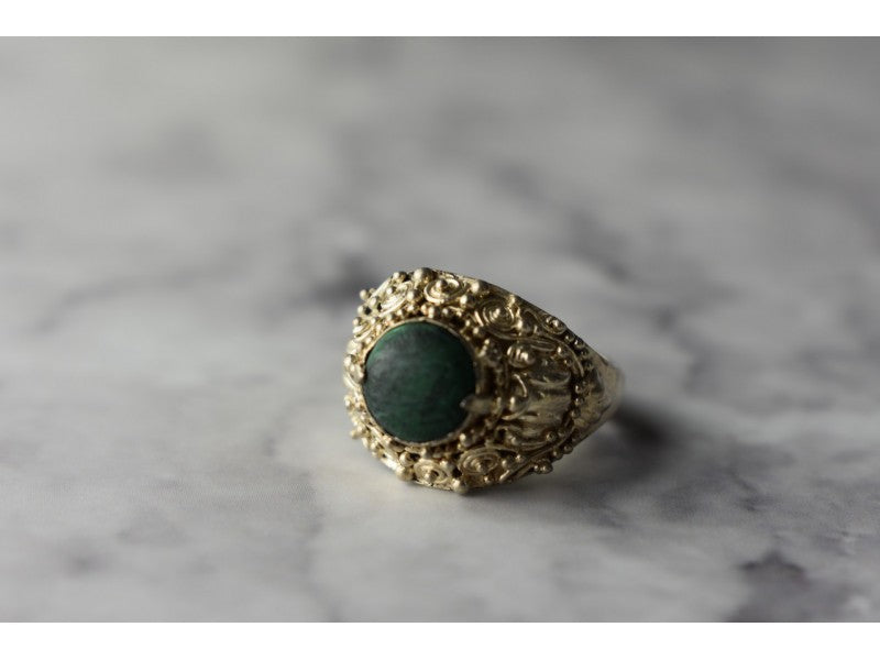 Vintage 925 Sterling Silver Malachite Ring Size 5.5