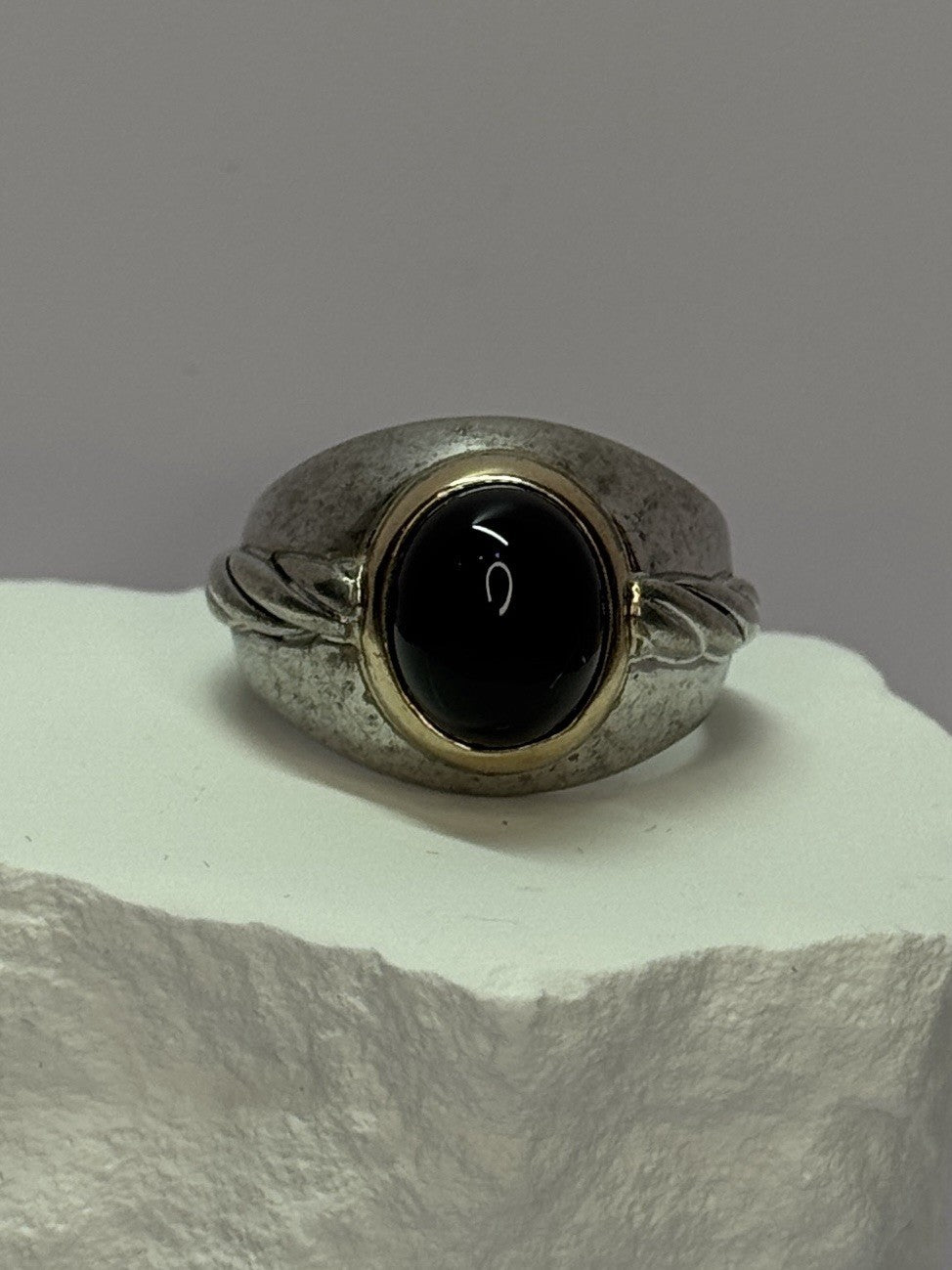 925 Sterling Silver & 14K Gold Bezel  Agate Ring Size 9.5