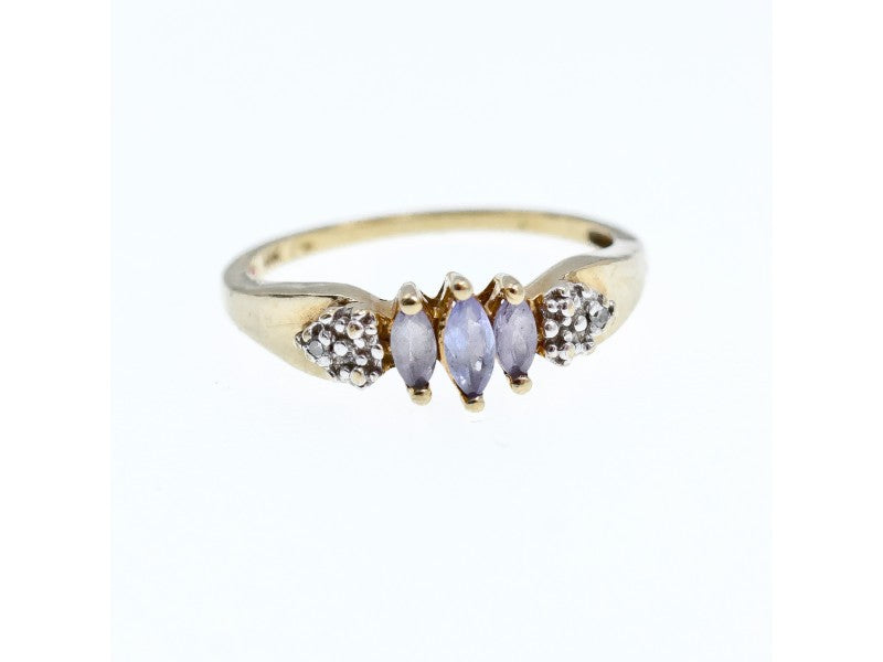 10K Yellow Gold Tanzanite & Diamonds Ring Size 7