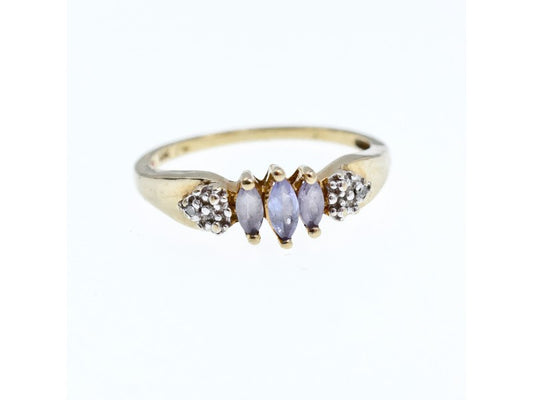 10K Yellow Gold Tanzanite & Diamonds Ring Size 7