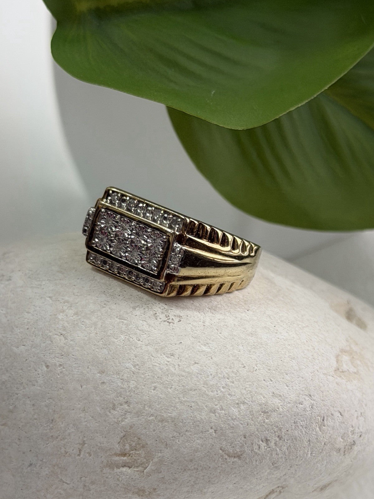 Men's 925 Sterling Silver Gold Plated White Sapphire Ring Size 10