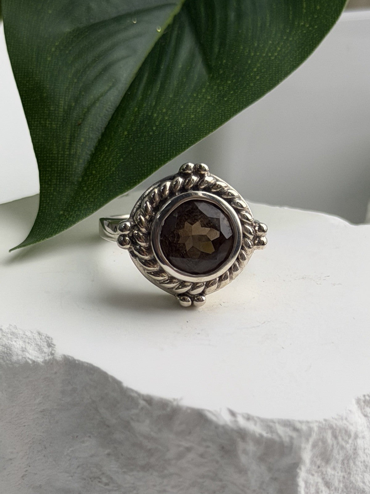 Vintage 925 Sterling Silver Brown Tourmaline Ring Size 9