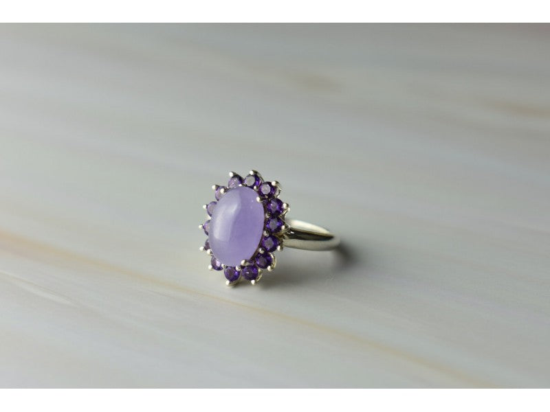 925 Sterling Silver Amethyst Quartz & Purple Tourmaline Ring Size 6.75