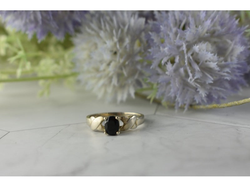925 Sterling Silver Black Spinel Ring Size 8.5