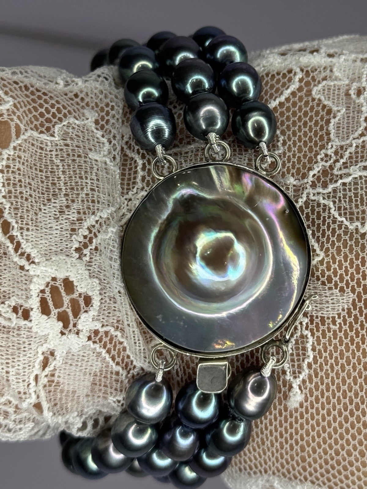 925 Sterling Silver Unique Bracelet Freshwater Pearls Lenght 8 Inch
