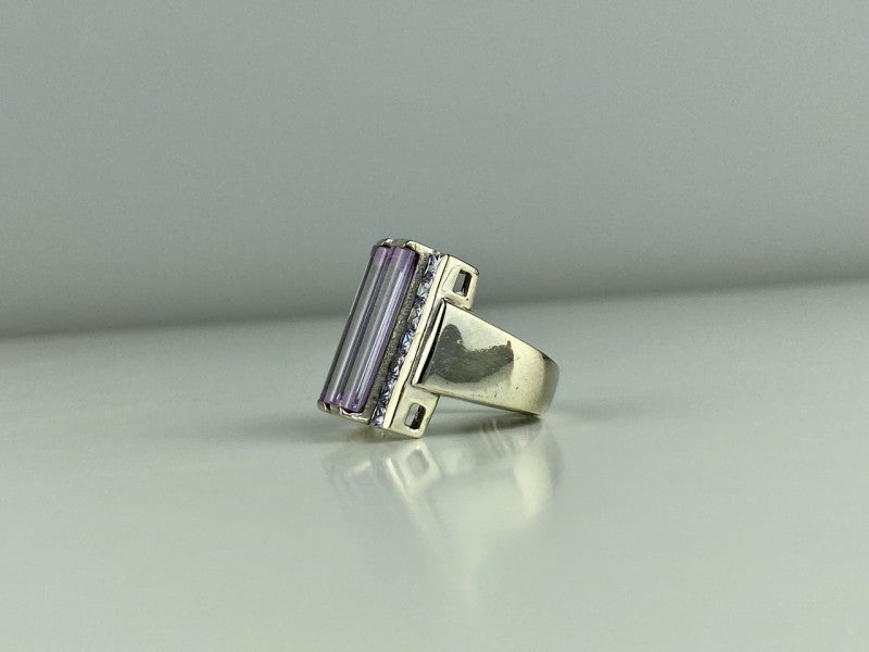 925 Sterling Silver Iolite & CZ Ring Size 7