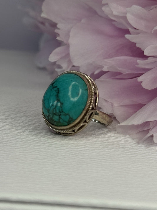 Vintage 925 Sterling Silver Turquoise Ring Size-Able