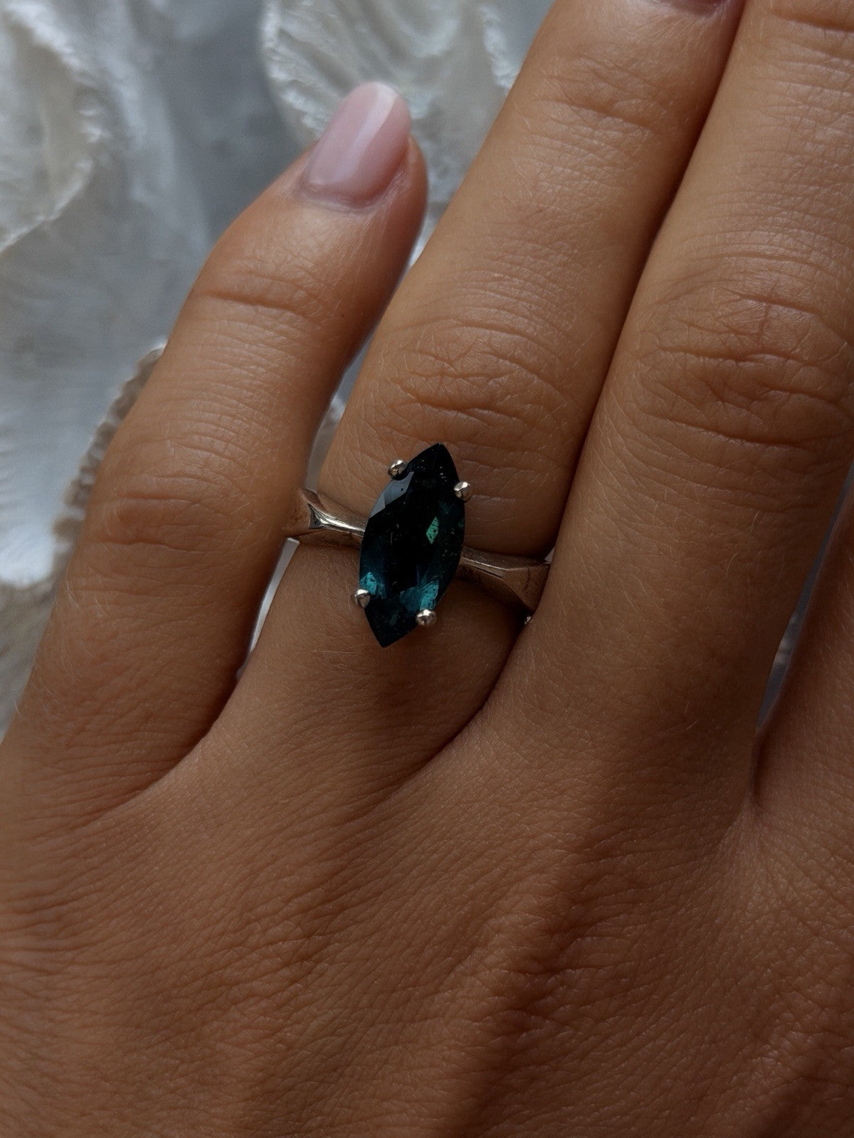 925 Sterling Silver Dark Green Spinel Ring Size 7