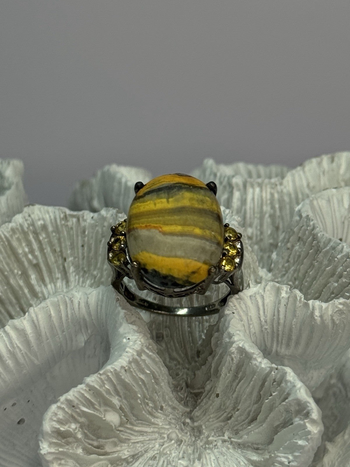 925 Sterling Silver Yashma & Citrine Ring Size 8