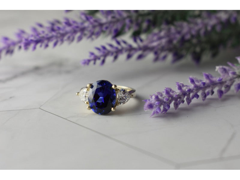 925 Sterling Silver Sapphire & CZ Ring Size 5.5