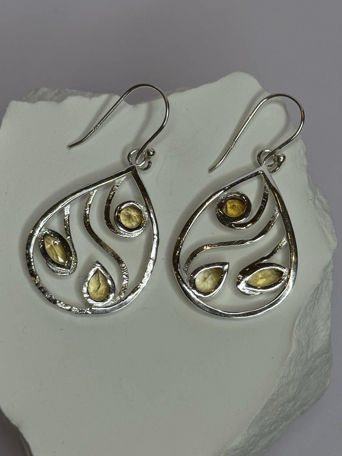925 Sterling Silver Citrine Earrings Length 1.8 Inch