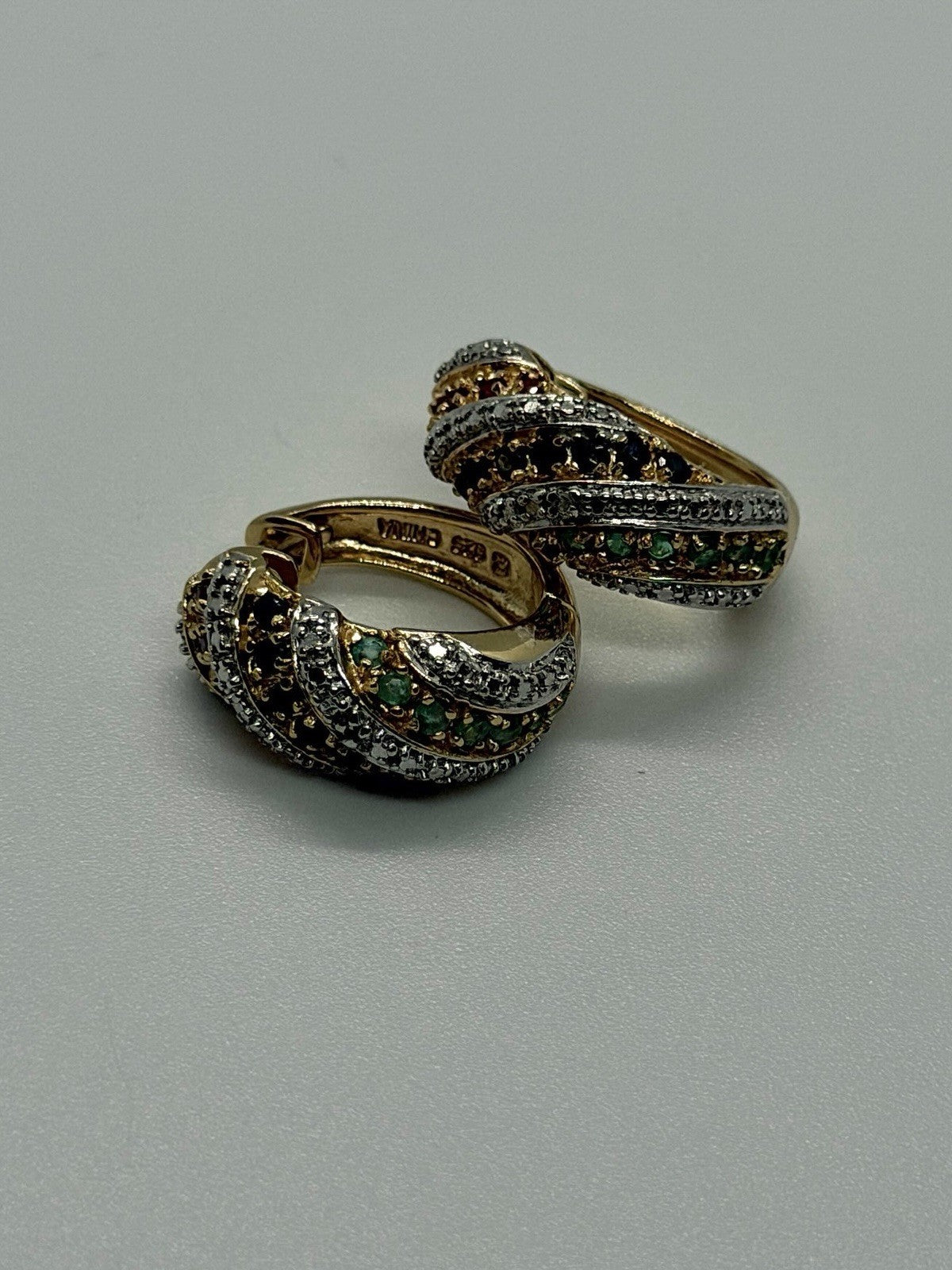 925 Sterling Silver Gold Plated Ruby Sapphire Emerald Earrings