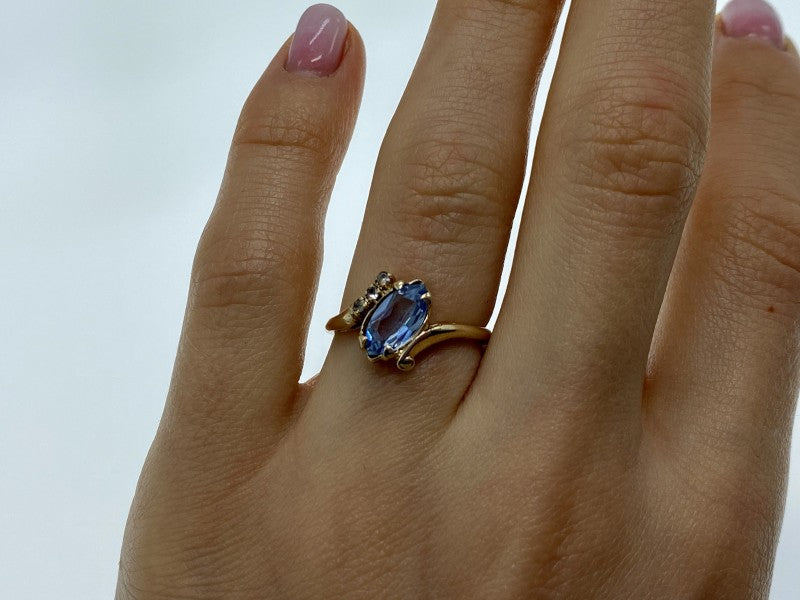 10K Yellow Gold Topaz & Diamonds Ring Size 6.5