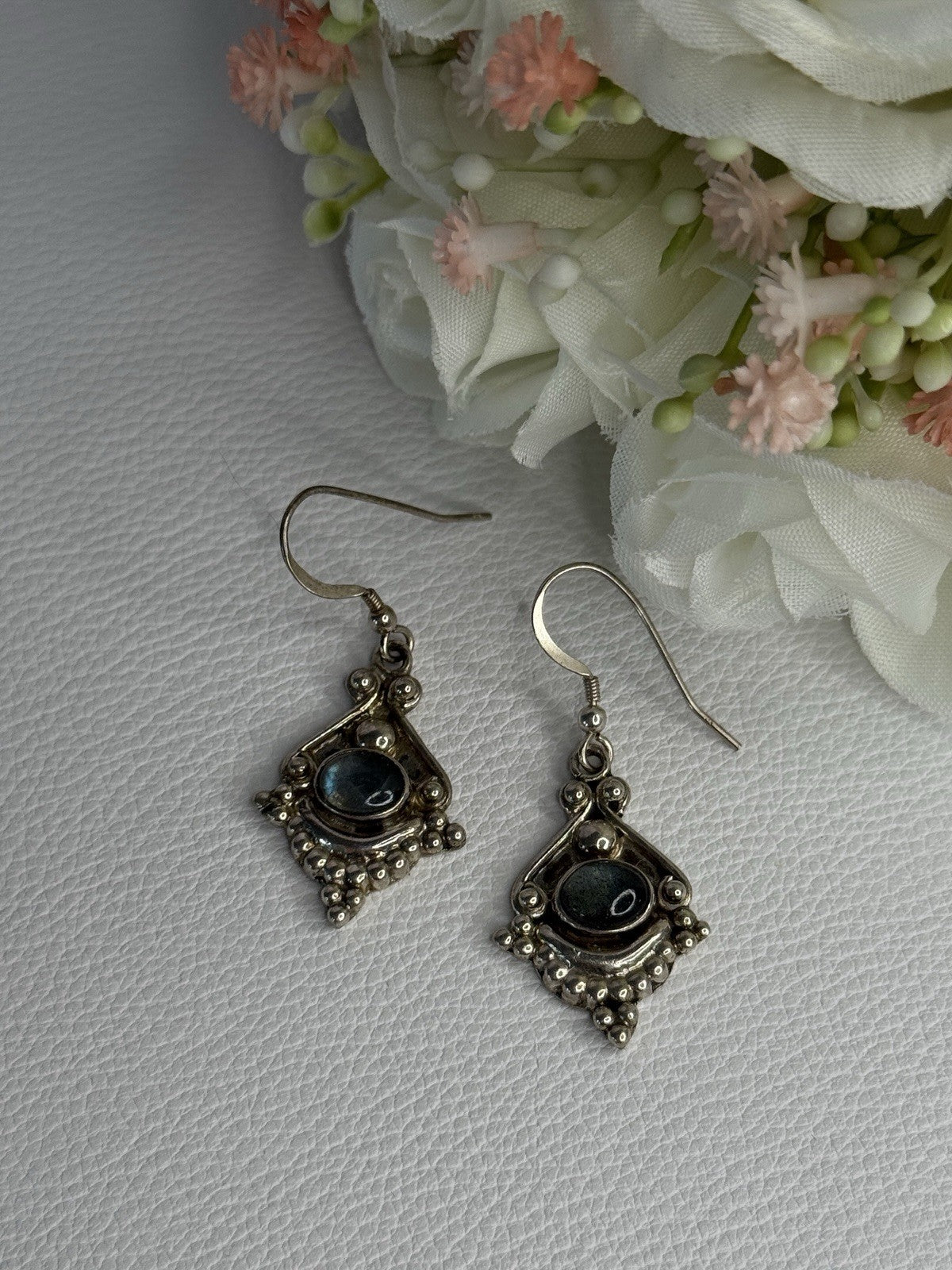 Vintage 925 Sterling Silver Labradorite Earrings Length 1.80 Inch