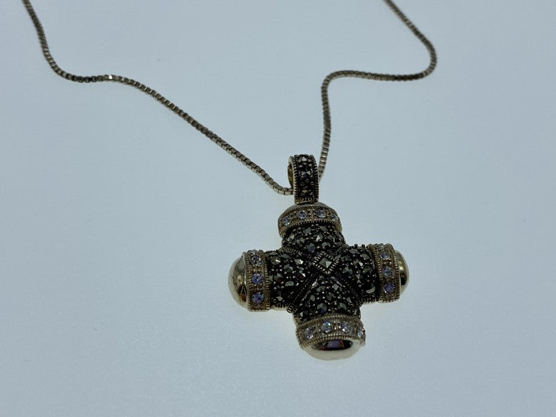 925 Sterling Silver CZ & Marcasites Chain With Cross