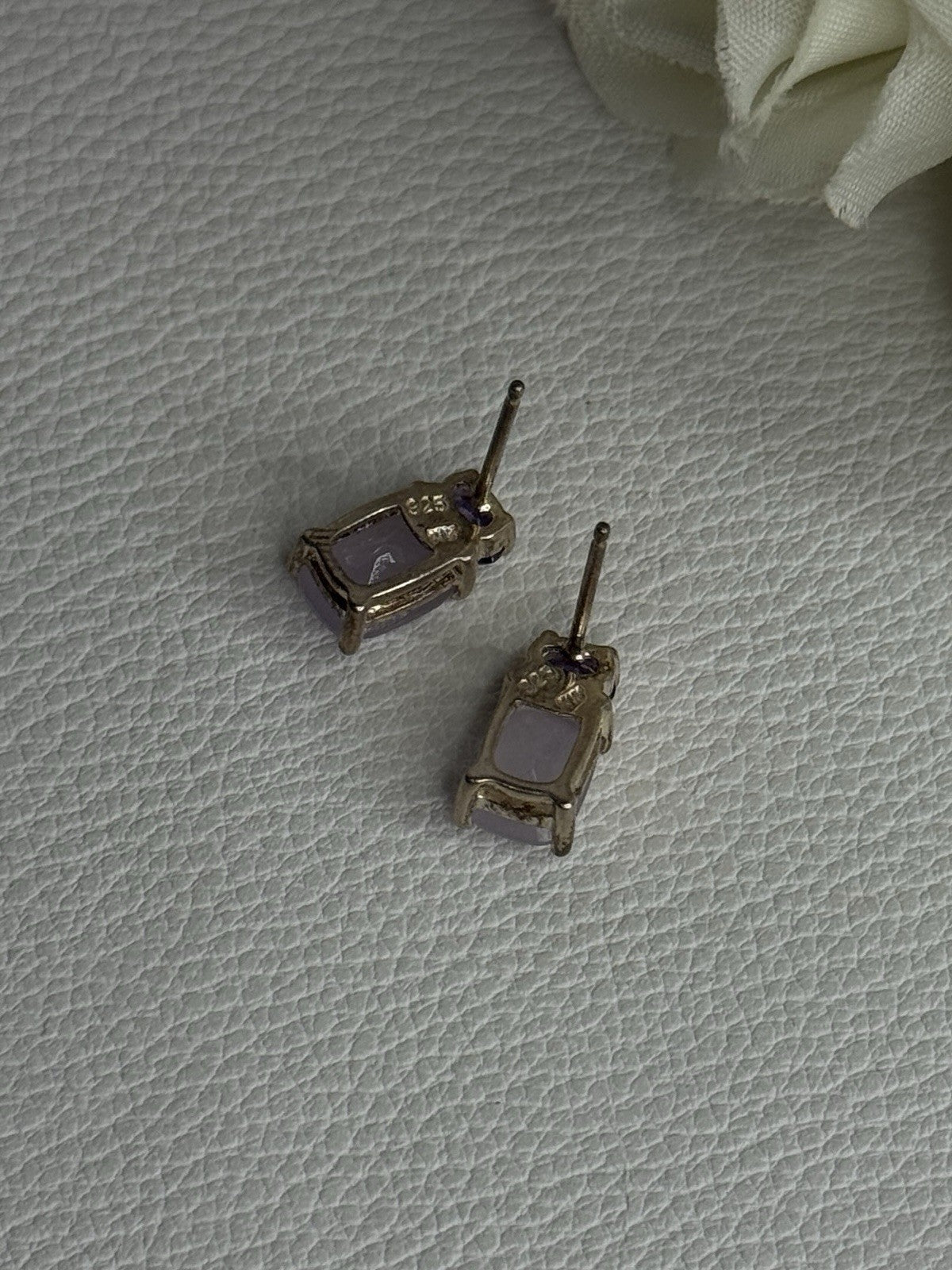 925 Sterling Silver Morganite & Amethyst Earrings Length 0.45 Inch