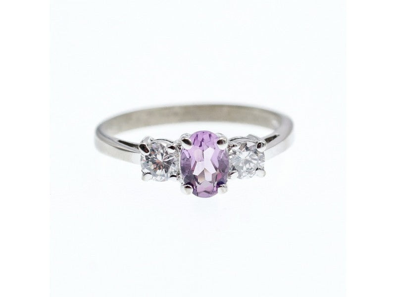 925 Sterling Silver Iolite & CZ Ring Size 9.5