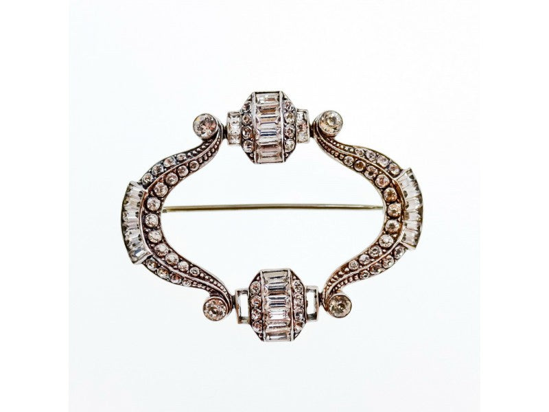 Vintage 925 Sterling Silver CZ Brooch