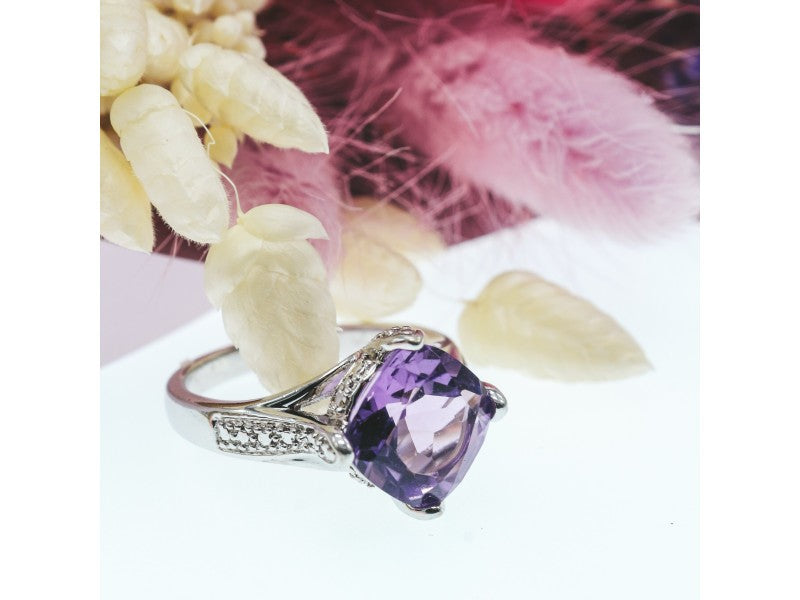 925 Sterling Silver Tourmaline & CZ Ring Size 6.75