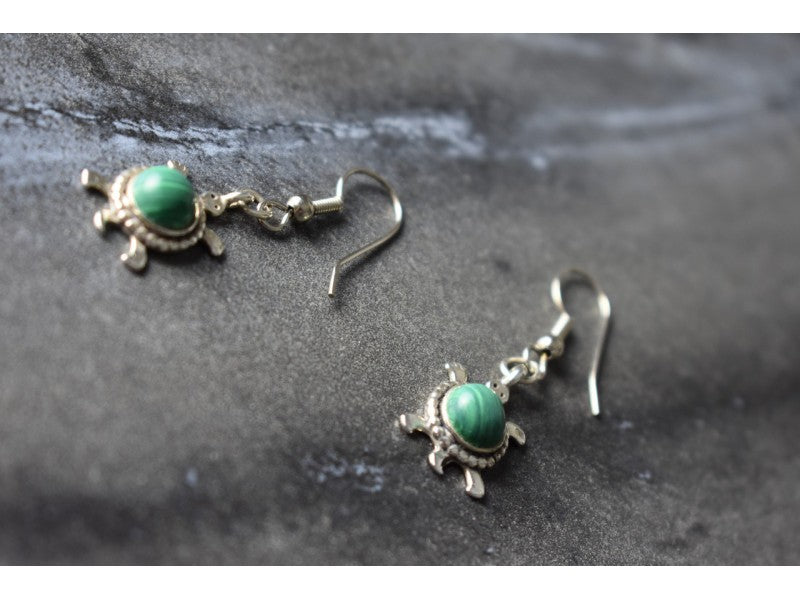925 Sterling Silver Malachite "Turtles" Earrings