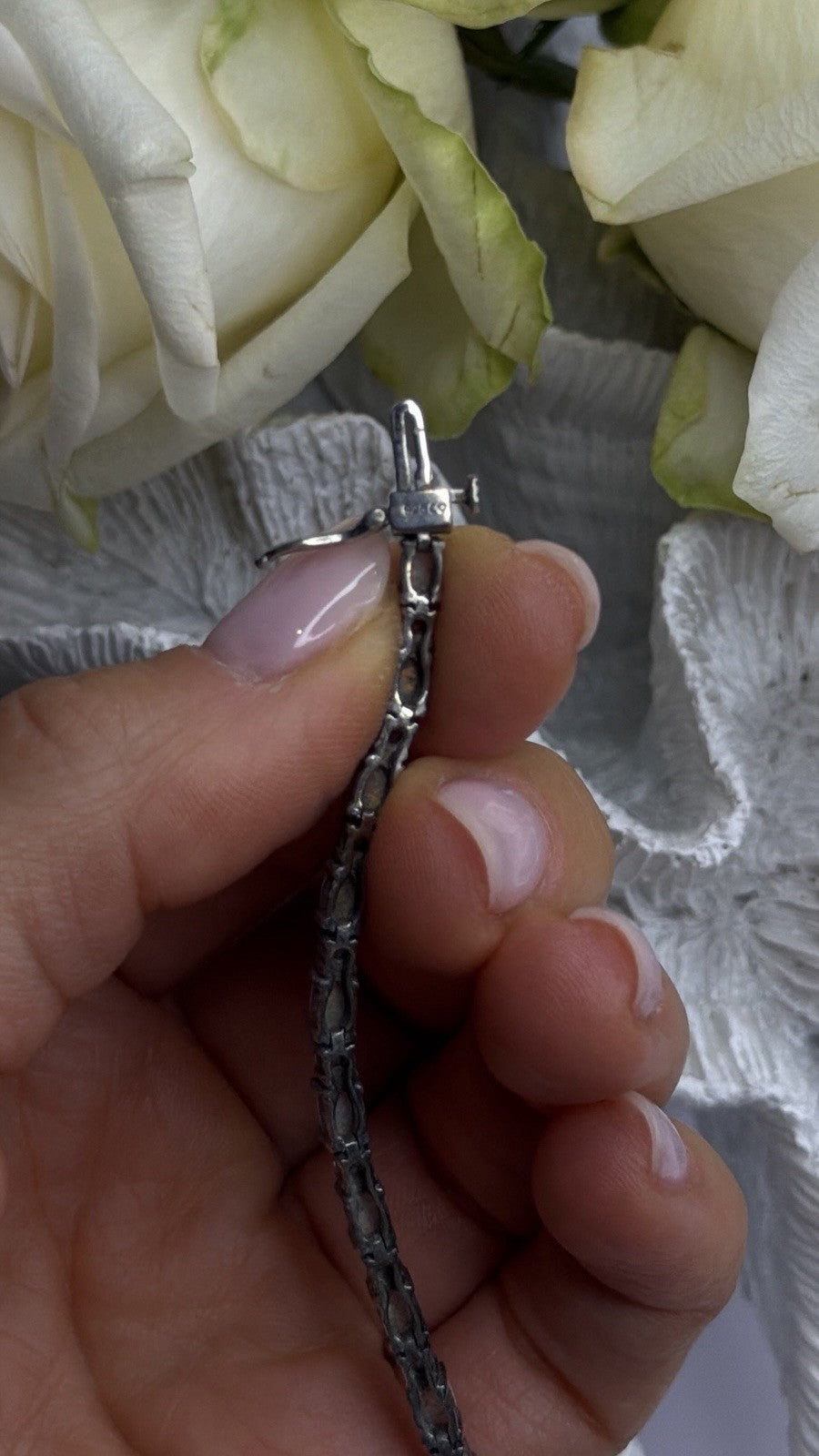 Tennis 925 Sterling Silver Fire Opal & Beryl Link Bracelet Size 7.5