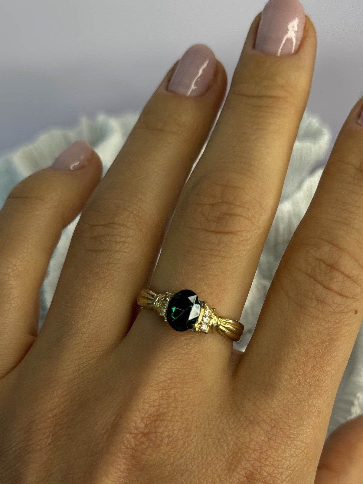 Gold Plated Green CZ Ring Size 9
