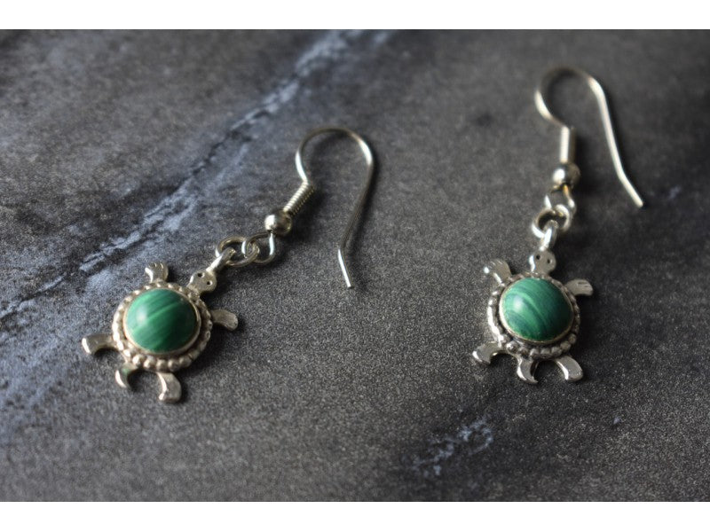 925 Sterling Silver Malachite "Turtles" Earrings