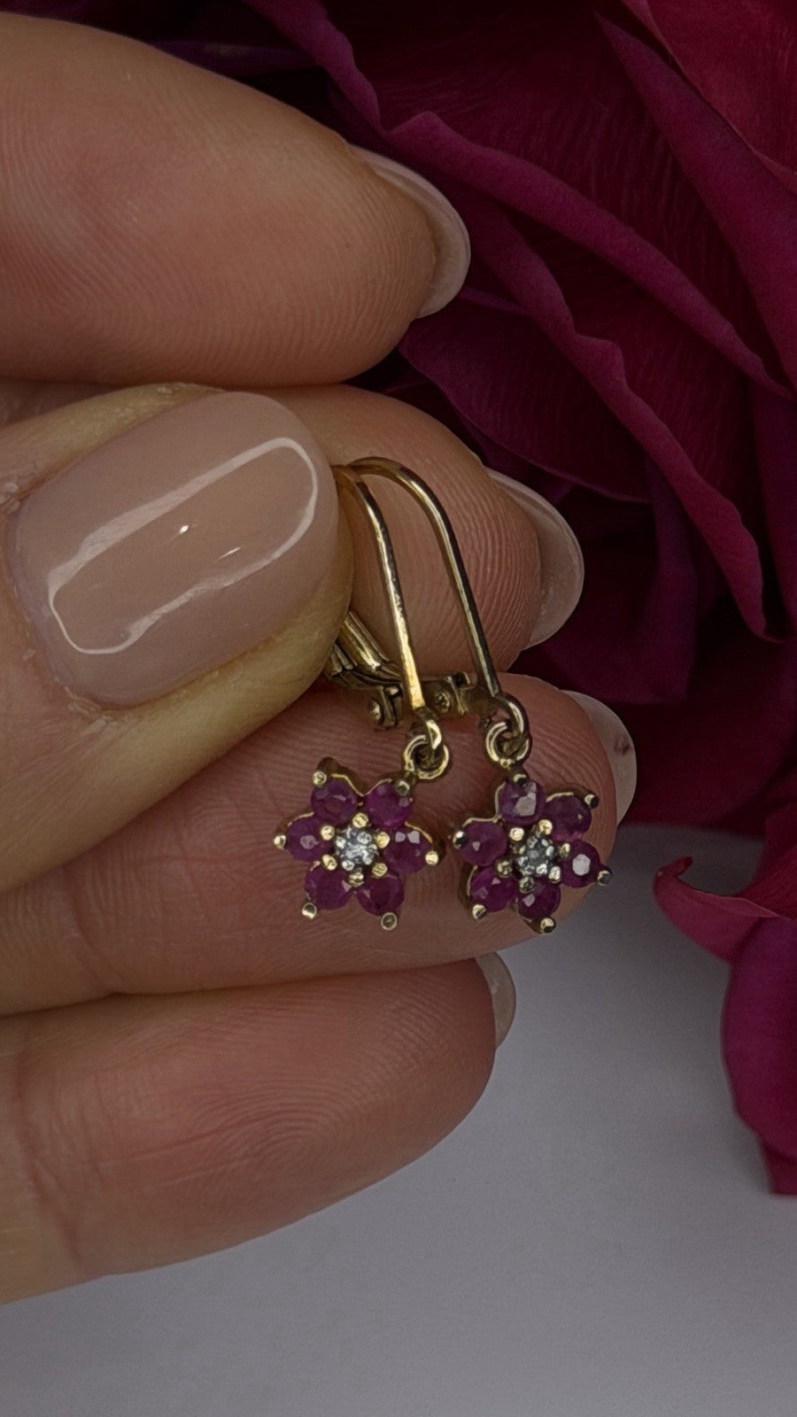 Flower 925 Sterling Silver Gold Plated Pink & White Topaz Earrings