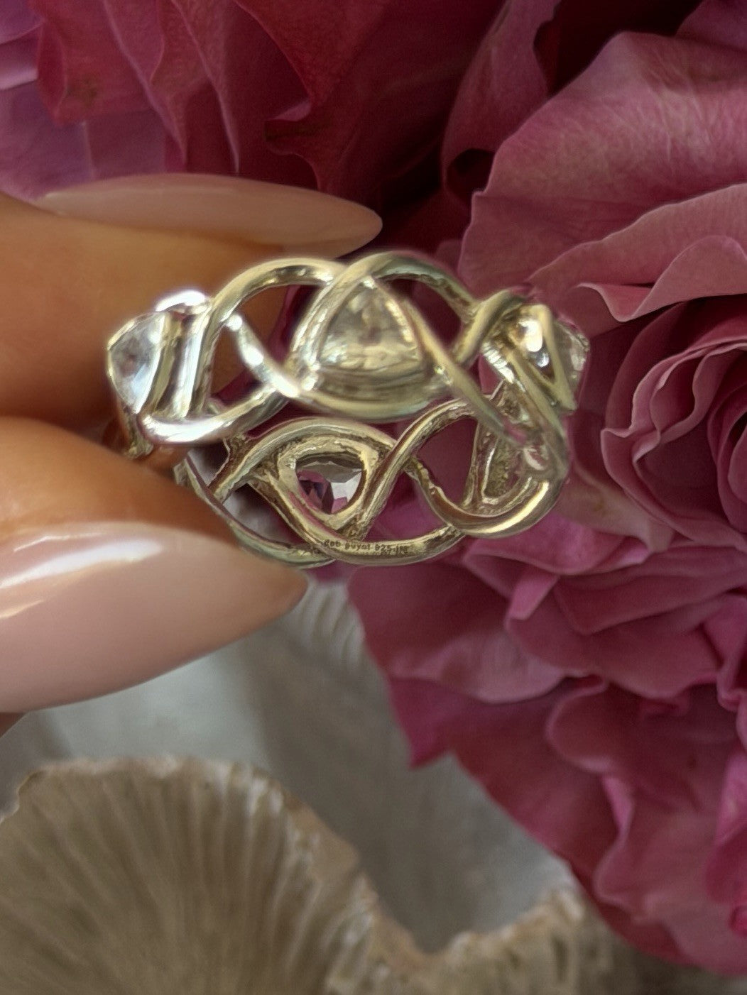 Deb Guyot 925 Sterling Silver White Topaz Band Ring Size 7