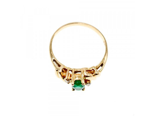 14K Yellow Gold Emerald & Diamonds Ring Size 8