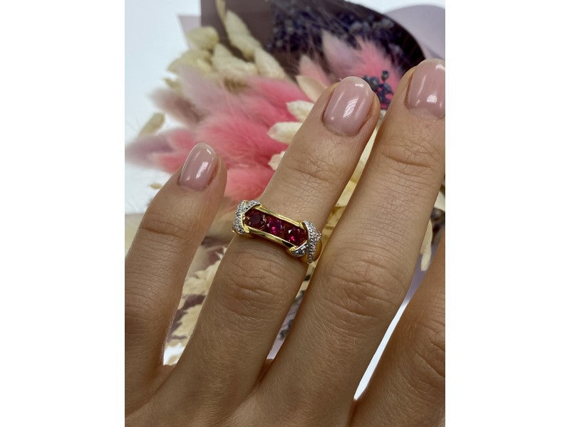 925 Sterling Silver Gold Plated Pink Topaz Ring Size 5