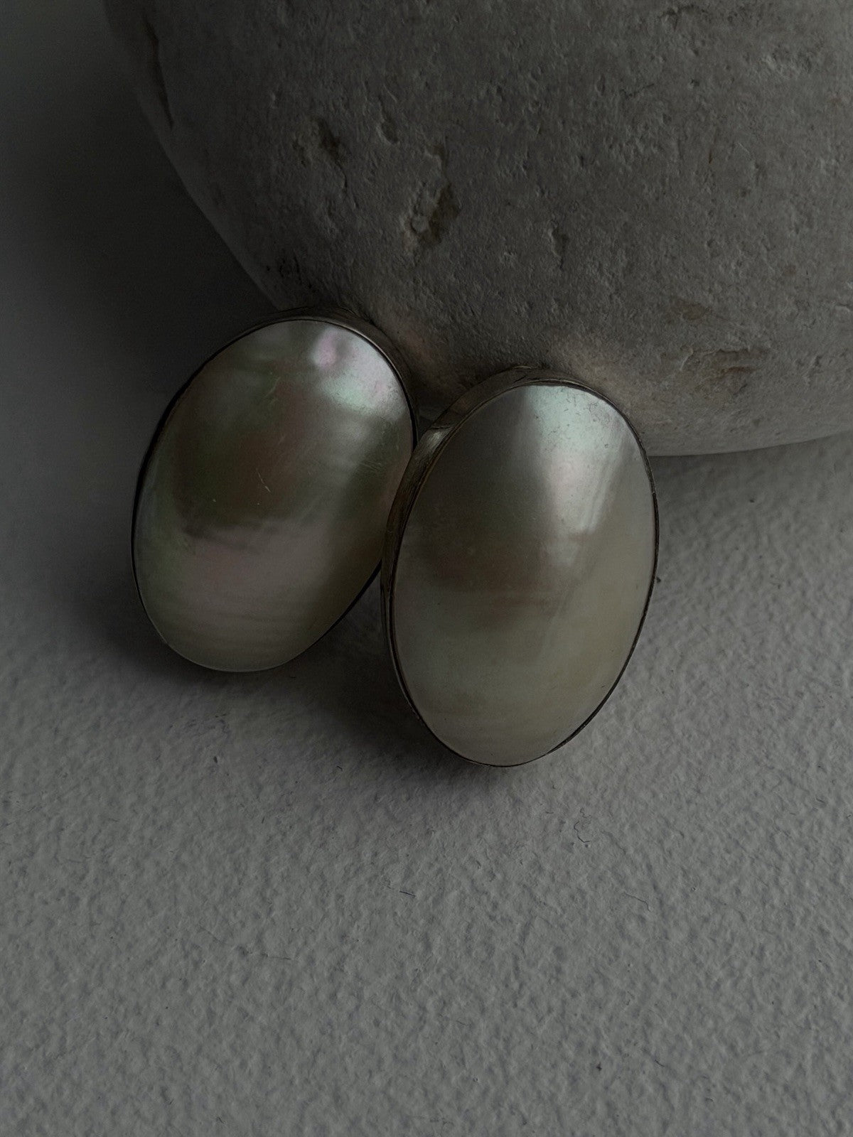 Vintage Clip-On 925 Sterling White Mother of Pearl Abalone Silver Earrings