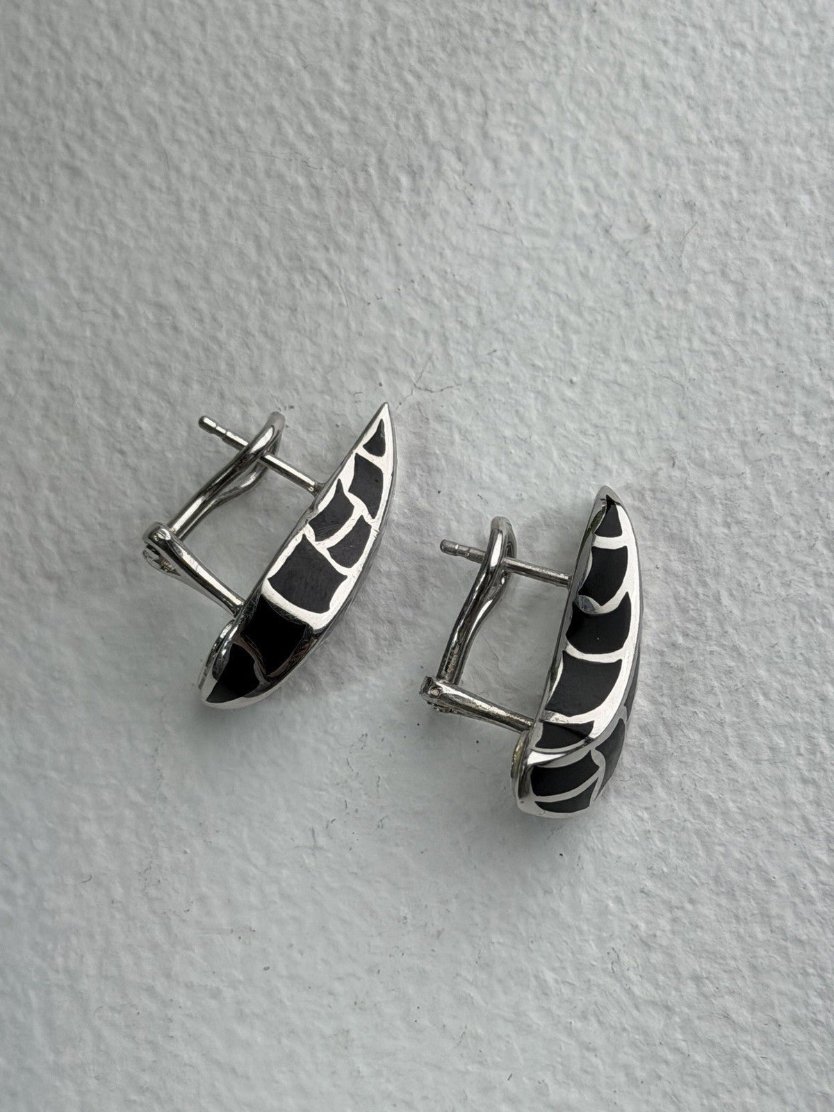 Italy Belle Etoile Coccodrillo 925 Sterling Silver Black Onyx Earrings