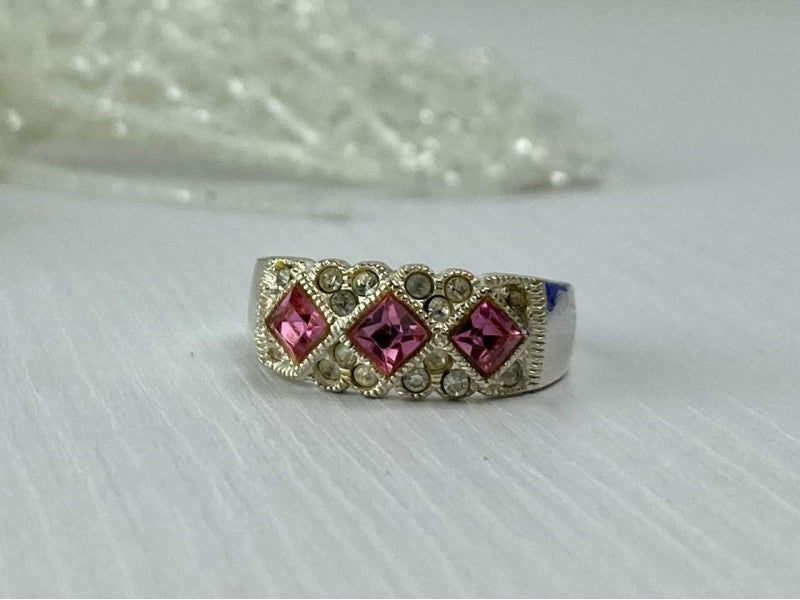 925 Sterling Silver Pink & White CZ Ring Size 5.5