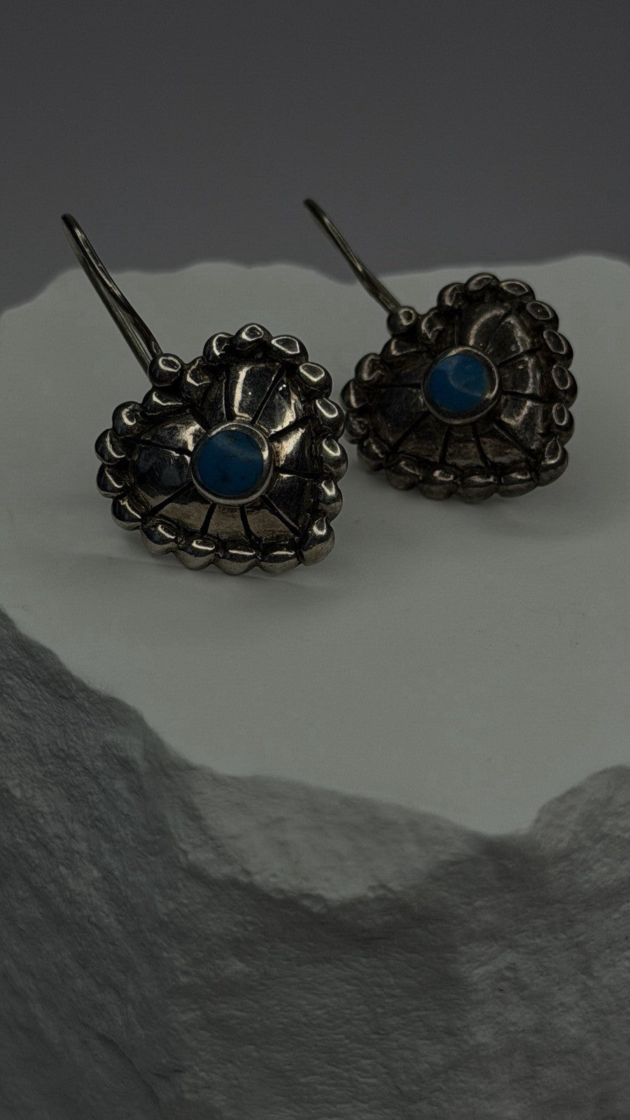 Vintage 925 Sterling Silver Blue Turquoise Heart Earrings