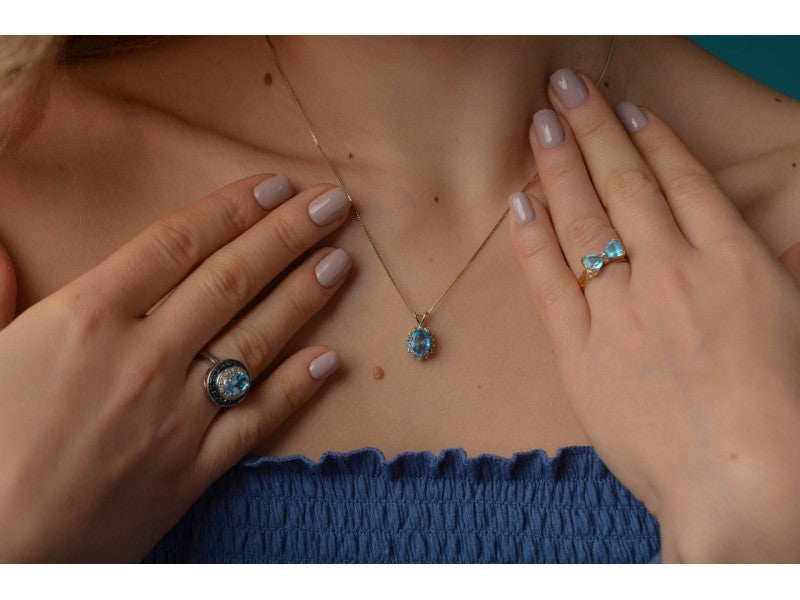 14K Yellow Gold Blue Spinel & CZ Chain With Pendant