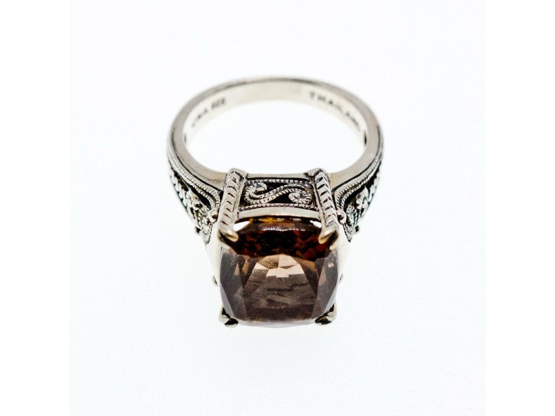 925 Sterling Silver Brown Smoky Quartz Ring Size 6.5