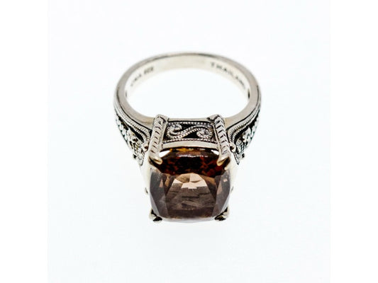 925 Sterling Silver Brown Smoky Quartz Ring Size 6.5