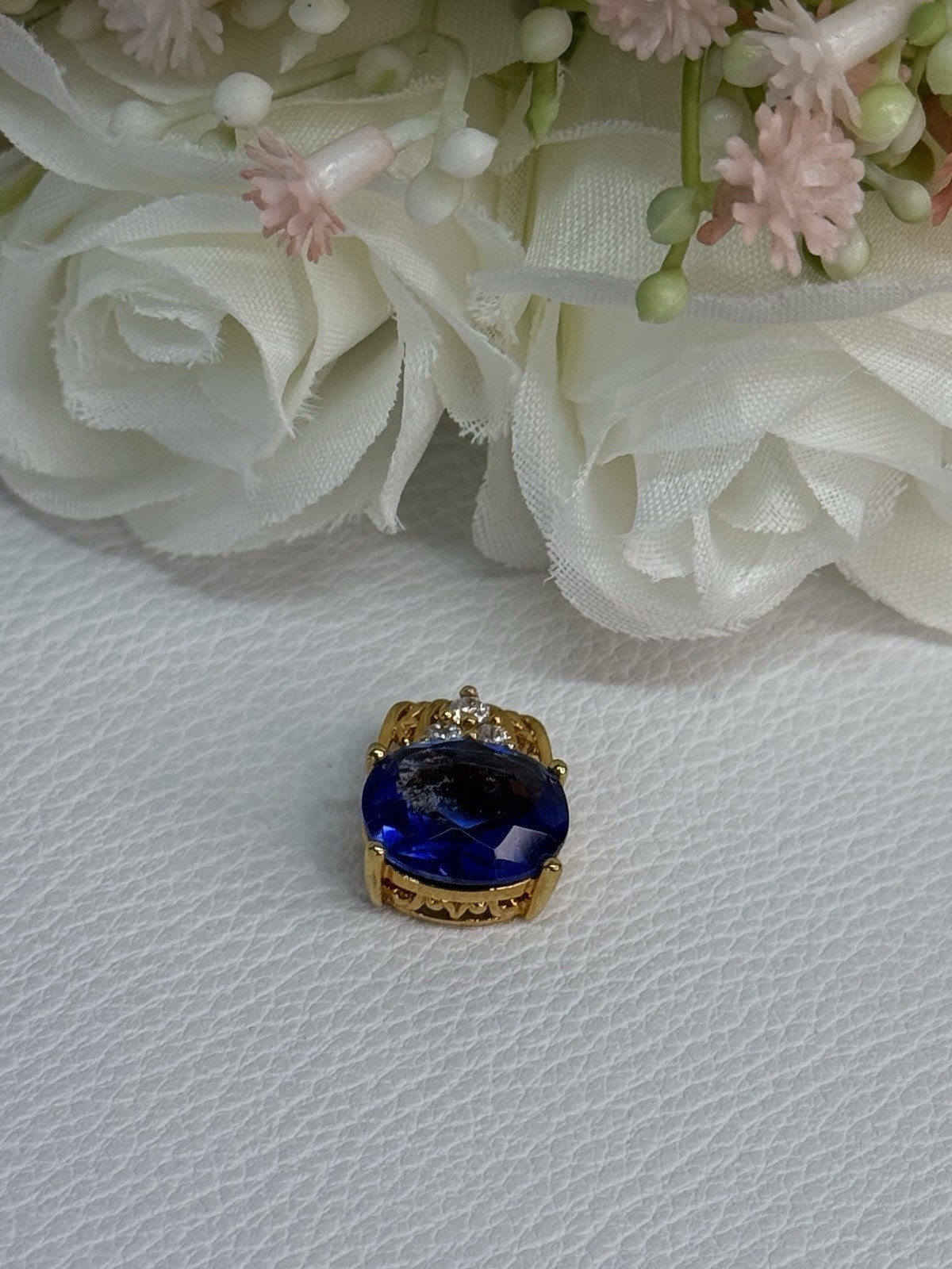925 Sterling Silver Gold Plated Sapphire & Beryl Pendant Length 0.65 Inch