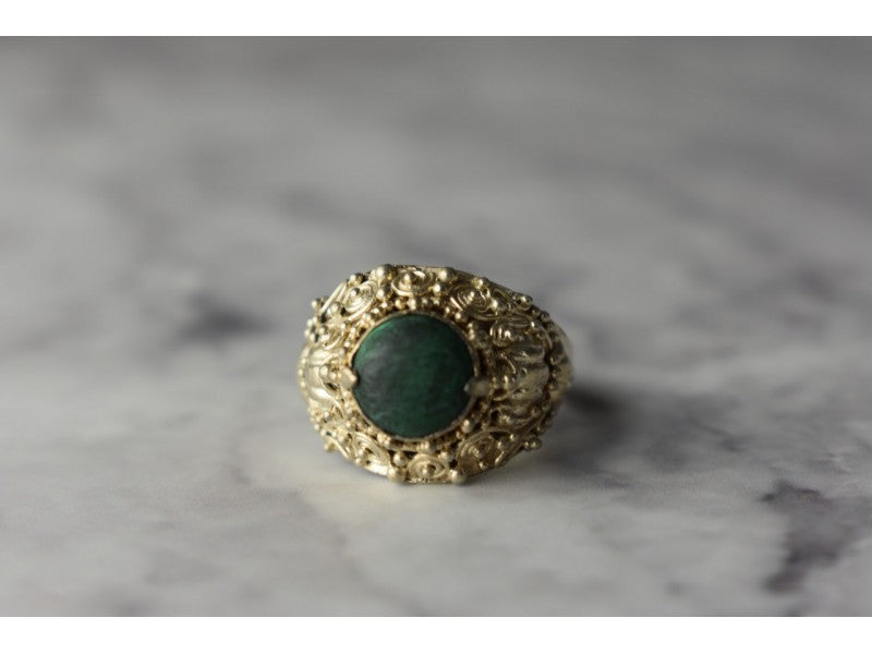 Vintage 925 Sterling Silver Malachite Ring Size 5.5