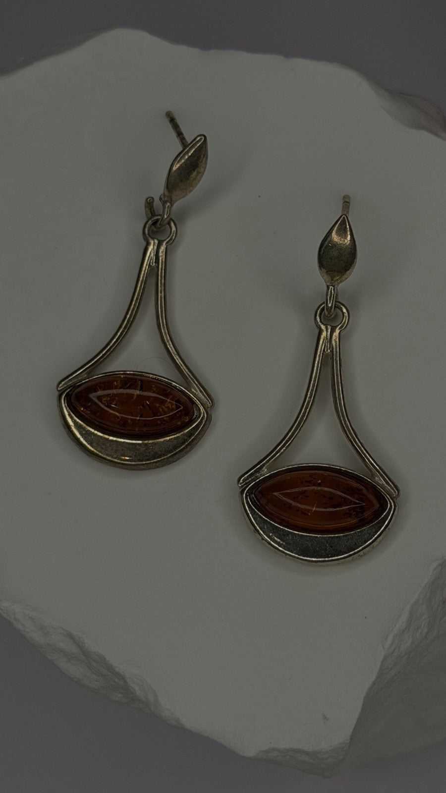 925 Sterling Silver Amber Drop Earrings