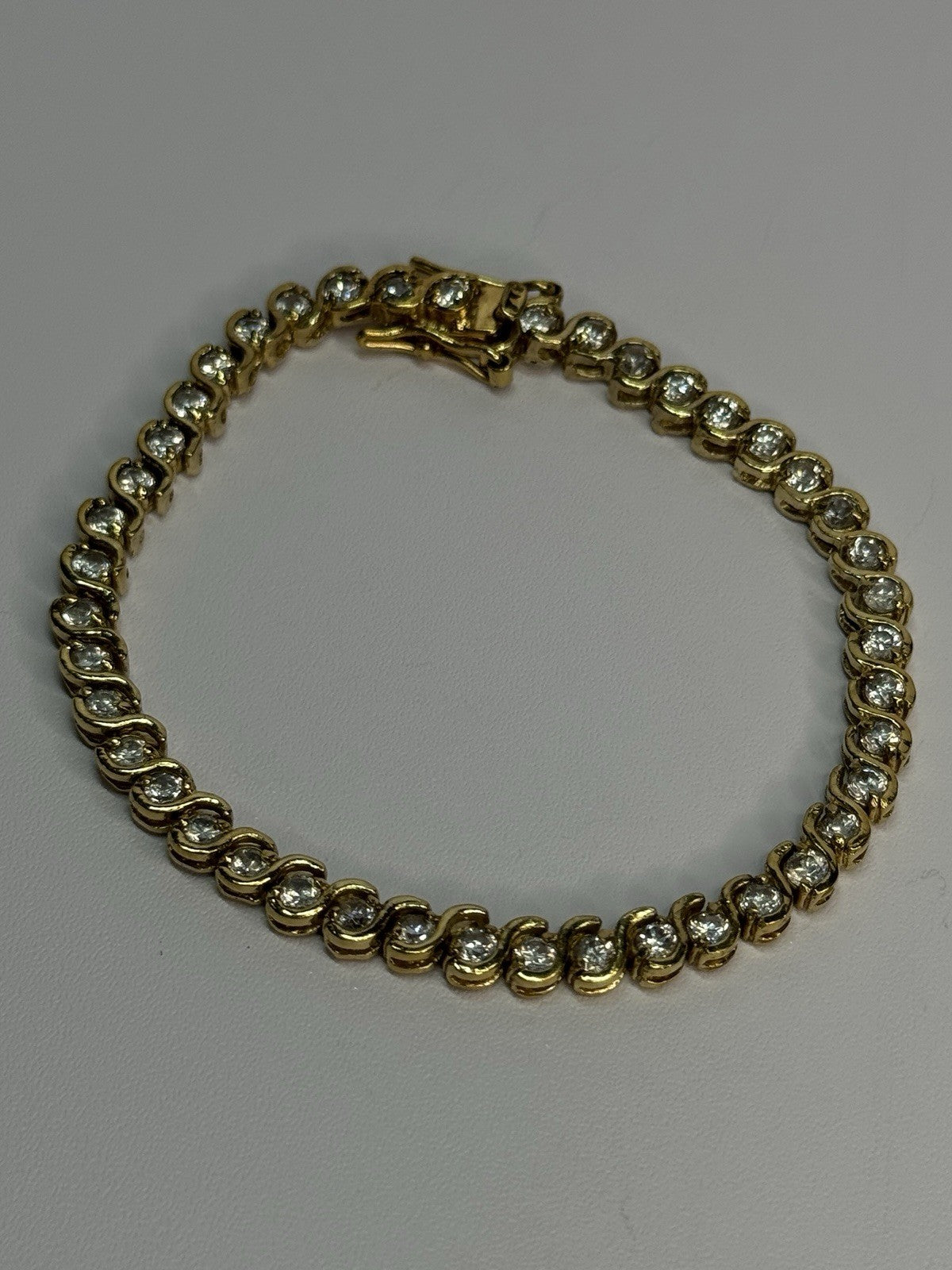 925 Sterling Silver Gold Plated CZ Bracelet Length 7 Inch