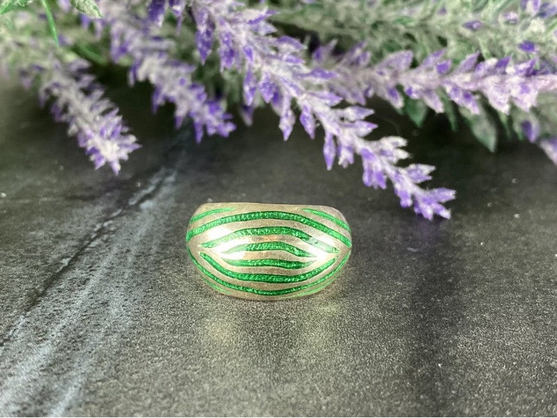 925 Sterling Silver Green Enamel Inserts Ring Size 5.5