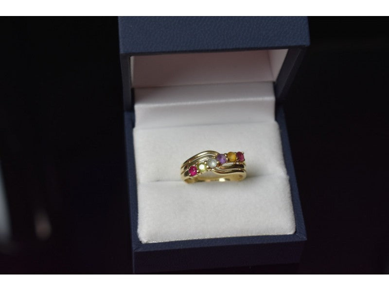 10K Yellow Gold Multi Gemstones Ring Size 6.5